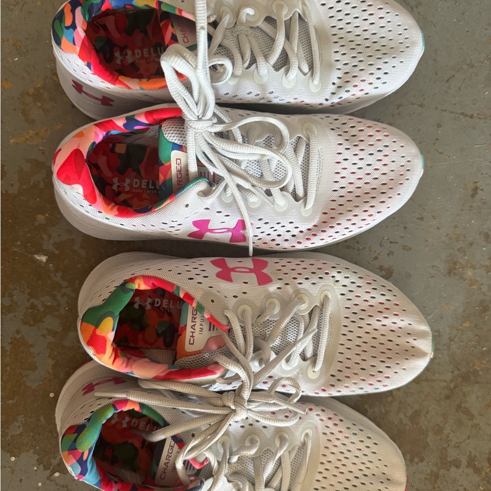 Under Armour Kids Sneakers in White with Pink Accents